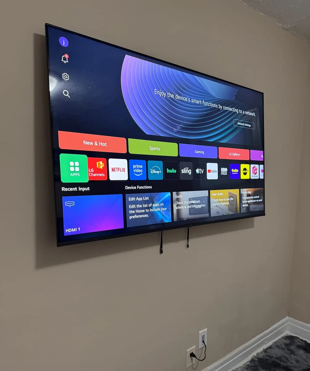 Clean wall-mounted TV installation completed by Arorix Home Solutions in Lexington Kentucky