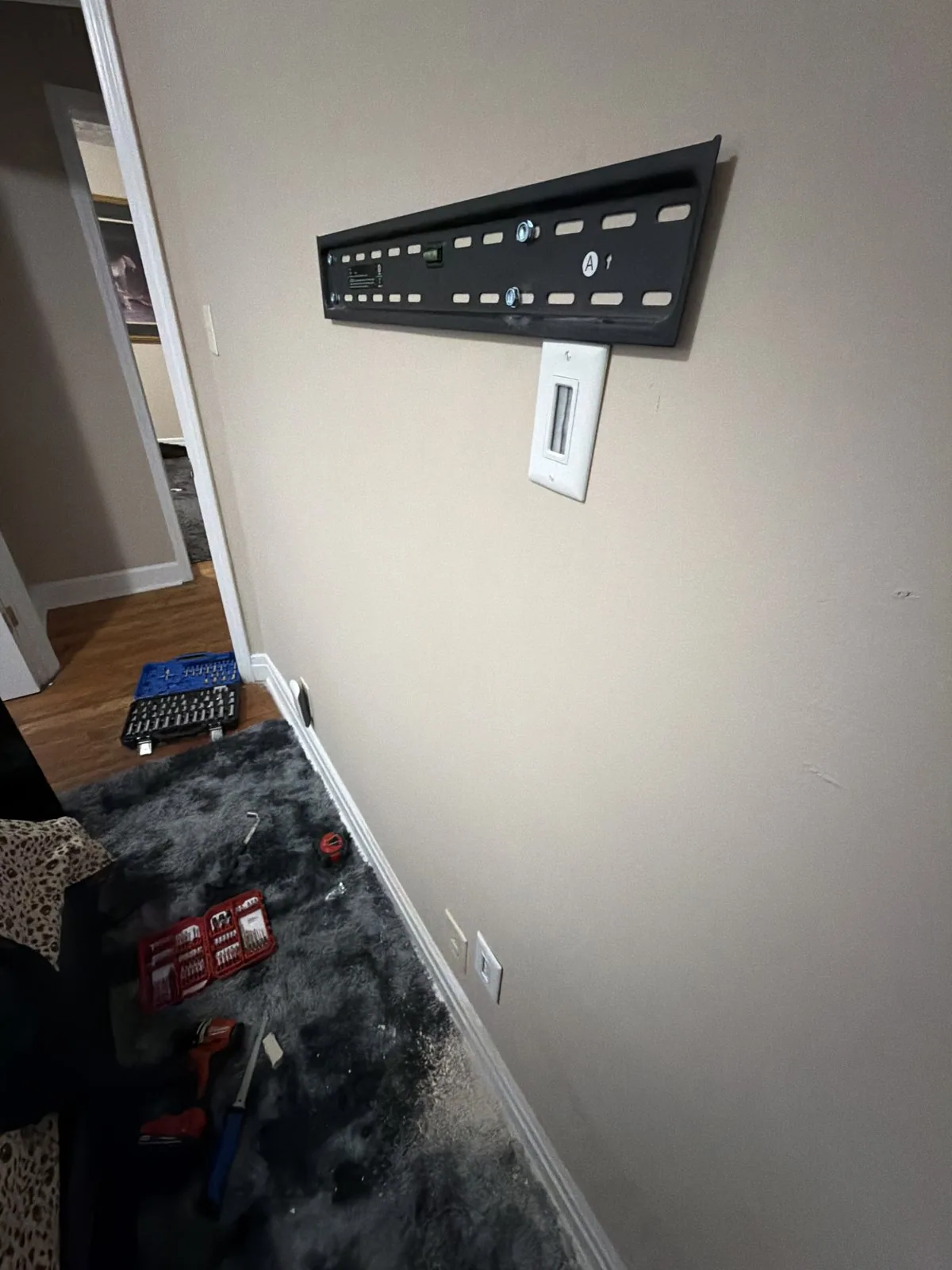 Wall bracket prepared for a television-mounting project in Lexington Kentucky